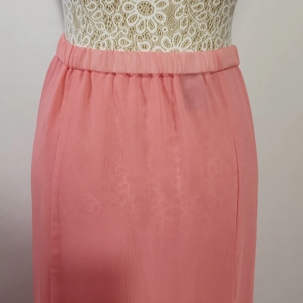New York City Design Co SZ 5X Pink Lined Pleat Elastic Waist Chiffon Flowy Skirt
